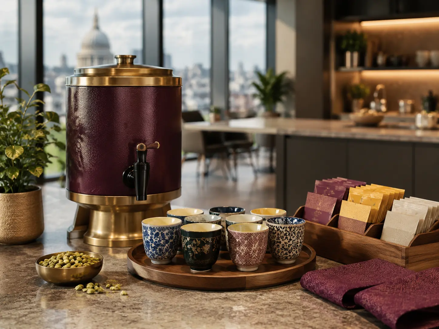 An Elaichi Brew tea station in a contemporary office